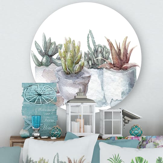 Designart - Cactus and Succulent House Plants IV - Farmhouse Metal Circle Wall Art